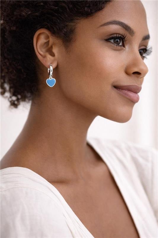 BRINCO ARGOLA CLICK CORAÇÃO AZUL TIFFANY PRATA 925
