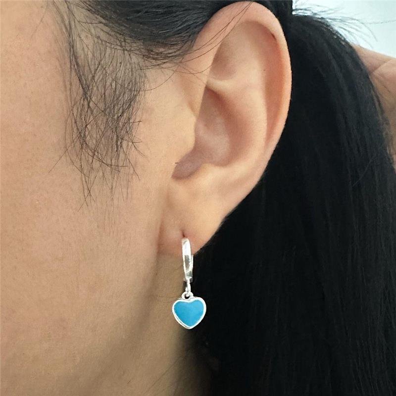 BRINCO ARGOLA CLICK CORAÇÃO AZUL TIFFANY PRATA 925