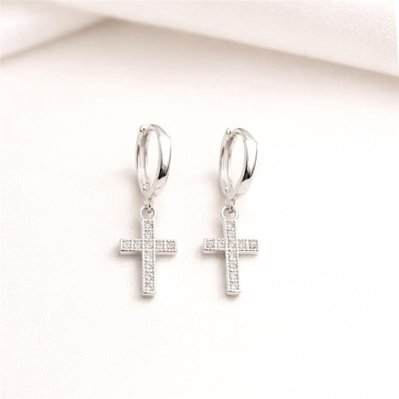 BRINCO ARGOLA CLICK CRUZ CRAVEJADA PRATA 925
