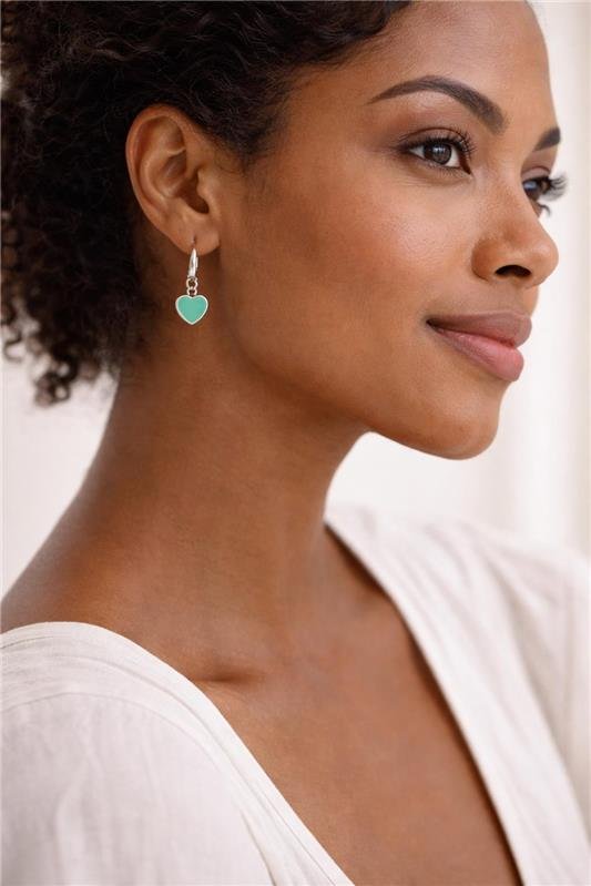 BRINCO ARGOLA CLICK CORAÇÃO VERDE TIFFANY PRATA 925