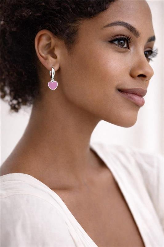 BRINCO ARGOLA CLICK CORAÇÃO ROSA TIFFANY PRATA 925