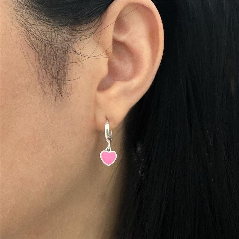 BRINCO ARGOLA CLICK CORAÇÃO ROSA TIFFANY PRATA 925