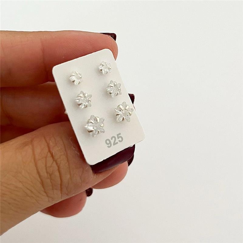 BRINCO TRIO ESTRELA ZIRCÔNIA PRATA 925 (4,5,6MM)