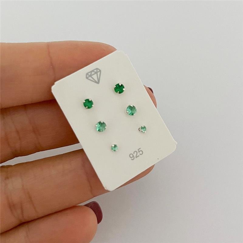 BRINCO TRIO ZIRCÔNIA VERDE 2,3,4MM PRATA 925