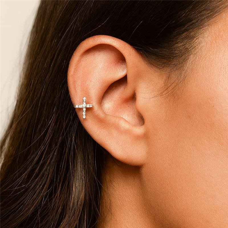 BRINCO PIERCING CRUZ CRAVEJADA PRATA 925