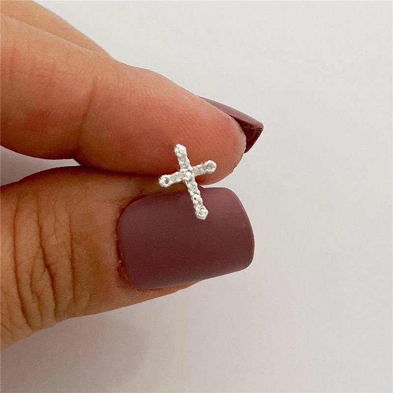 BRINCO PIERCING CRUZ CRAVEJADA PRATA 925