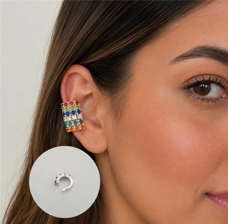 BRINCO PIERCING FAKE VERDE ESMERALDA PRATA 925