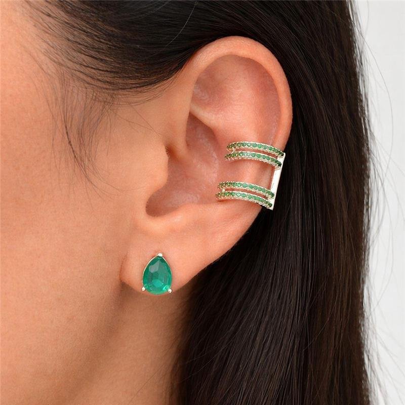 BRINCO PIERCING FAKE ZIRCÔNIAS VERDE PRATA 925