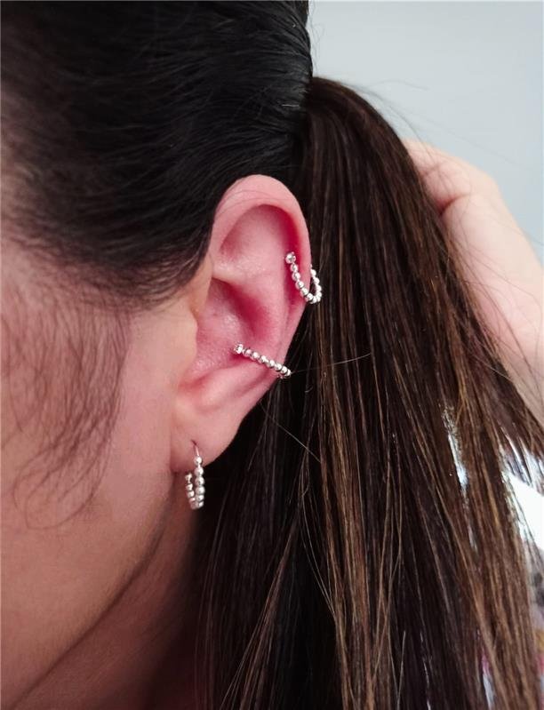BRINCO PIERCING FURO BOLINHAS PRATA 925
