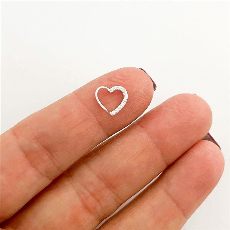 BRINCO PIERCING CARTILAGEM CORAÇÃO CRAVEJADO PRATA 925