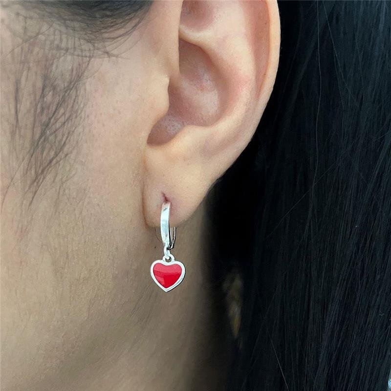 BRINCO ARGOLA CLICK CORAÇÃO VERMELHO PRATA 925