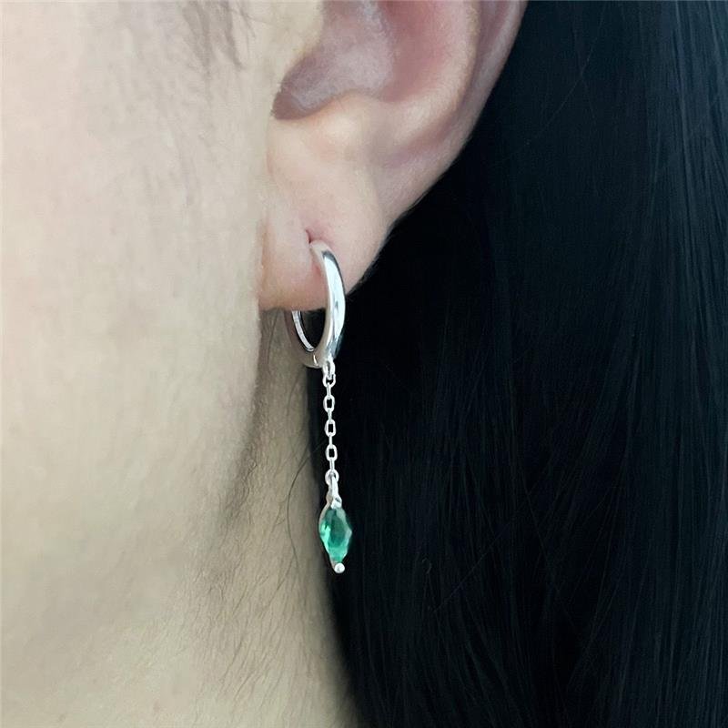 BRINCO ARGOLA PEDRA VERDE PEND PRATA 925