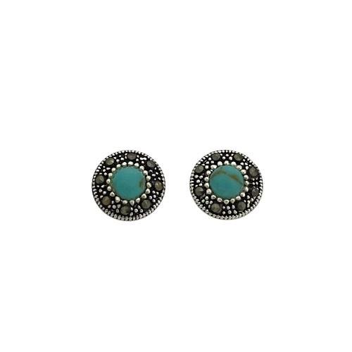 BRINCO TURQUESA COM MARCASSITA PRATA BALI 925