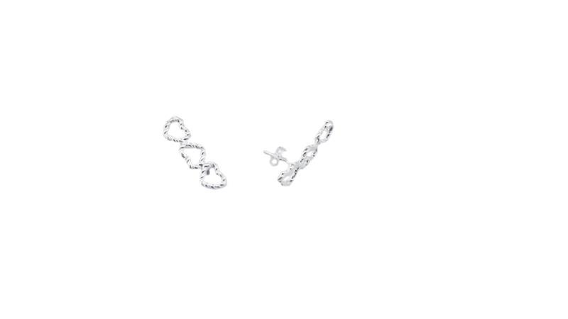 BRINCOS EARCUFF 3 CORAÇÕES PRATA 925