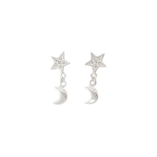 BRINCO ESTRELA CRAVEJADA E LUA PRATA 925