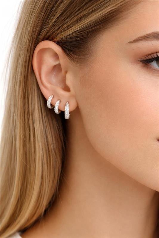 BRINCO TRIO 01 FILEIRA CRAVEJADO ABAULADO EM PRATA 925