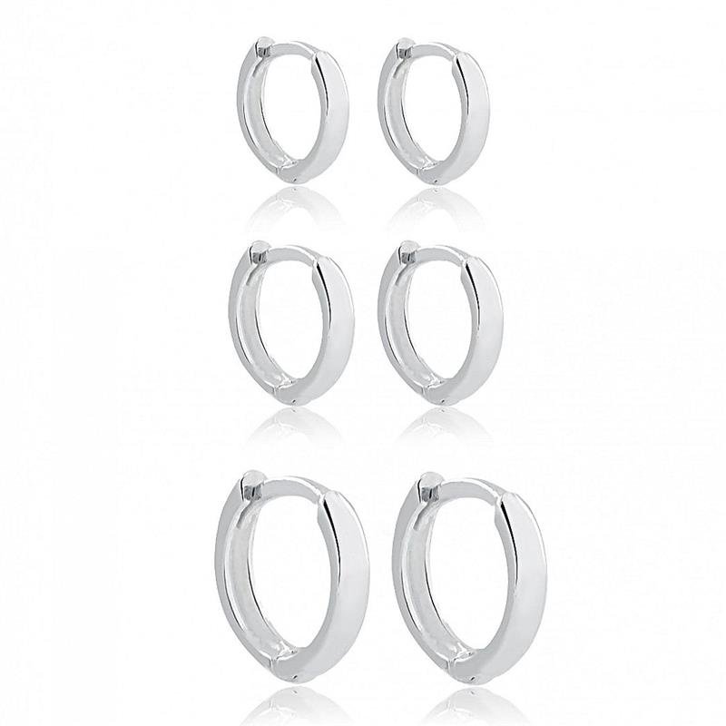 BRINCO TRIO ARGOLA CLICK LISA EMBAULADA PRATA 925