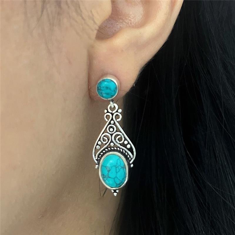 BRINCO BALI TURQUESA 2 PEDRAS PRATA 925