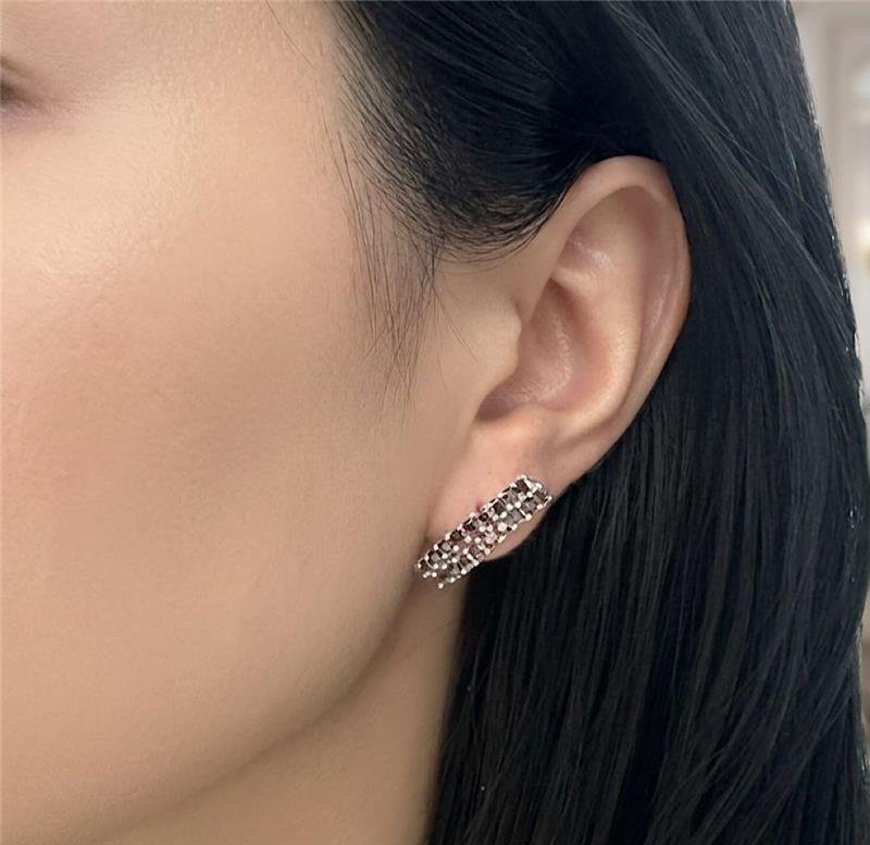BRINCO EARCUFF ZIRCONIA GRANADA COM PINO TARRAXA PRATA 925
