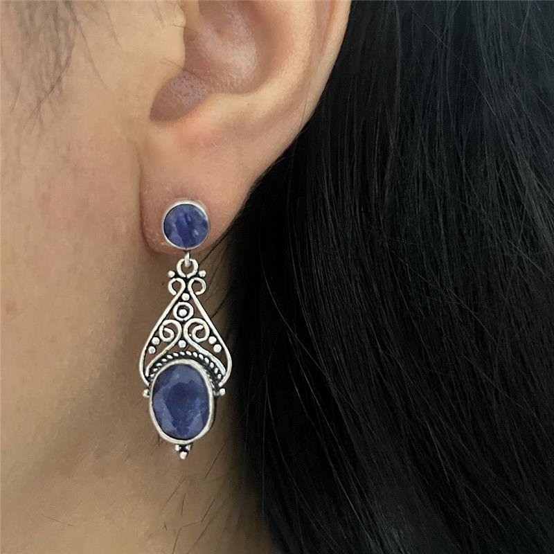 BRINCO LAPIS LAZULI 2 PERAS BALI PRATA 925