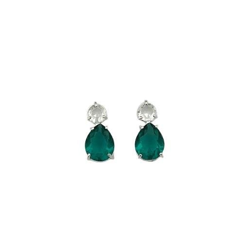 BRINCO ZIRCÔNIAS 2 PEDRAS CRISTALE VERDE PRATA 925