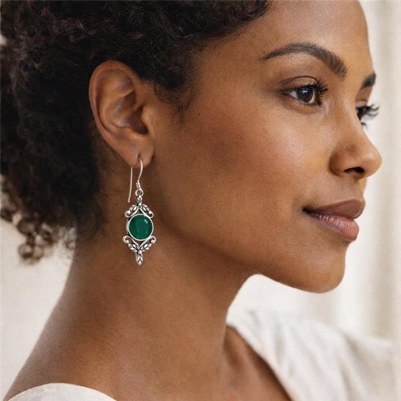 BRINCO GANCHO ESMERALDA PRATA BALI 925