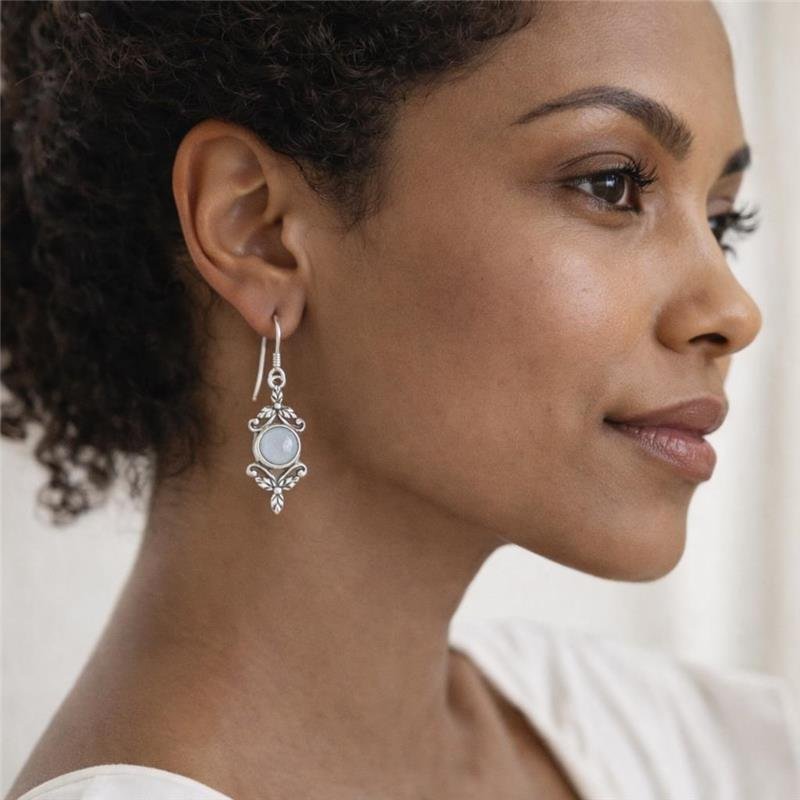 BRINCO GANCHO PEDRA DA LUA PRATA BALI 925