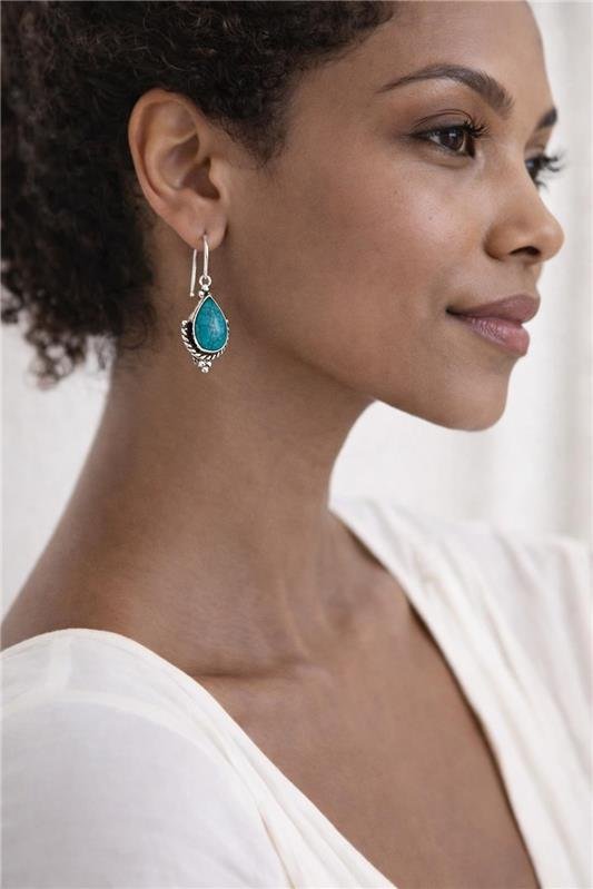 BRINCO GANCHO GOTA TURQUESA PRATA BALI 925