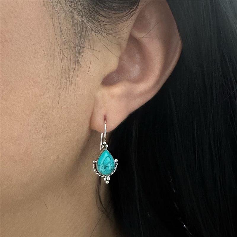 BRINCO GANCHO GOTA TURQUESA PRATA BALI 925