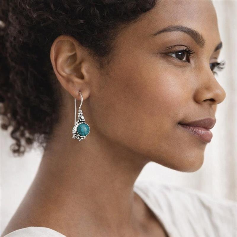 BRINCO GANCHO PEDRA TURQUESA PRATA BALI 925