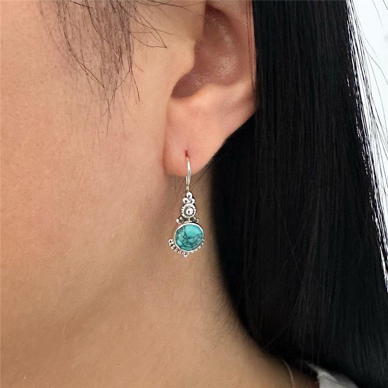 BRINCO GANCHO PEDRA TURQUESA PRATA BALI 925