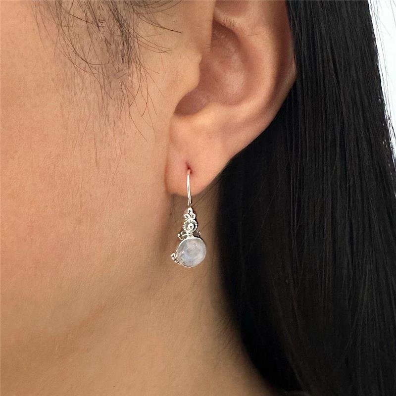 BRINCO GANCHO PEDRA DA LUA PRATA BALI 925