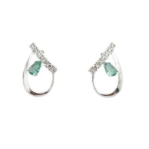 BRINCO CRAVEJADO PEDRA VERDE PRATA 925