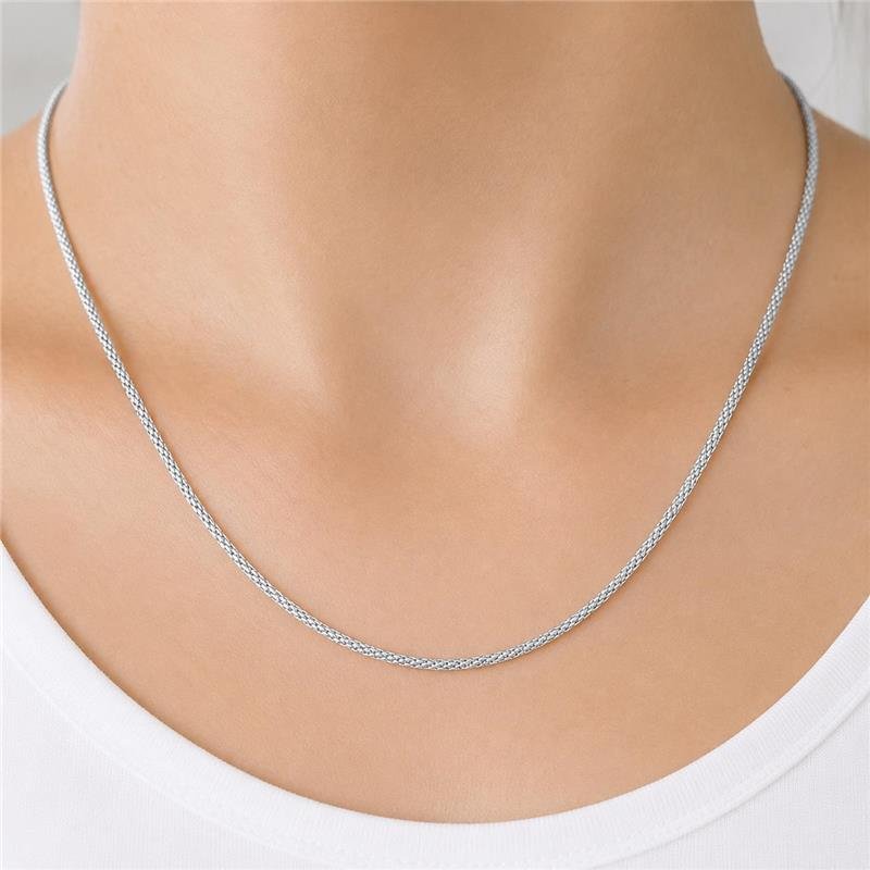 CORRENTE PIPOCA DIAMANTADA BRANCA 40 CM PRATA 925