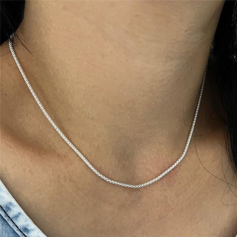 CORRENTE PIPOCA BRANCA 40CM MÉDIA PRATA 925