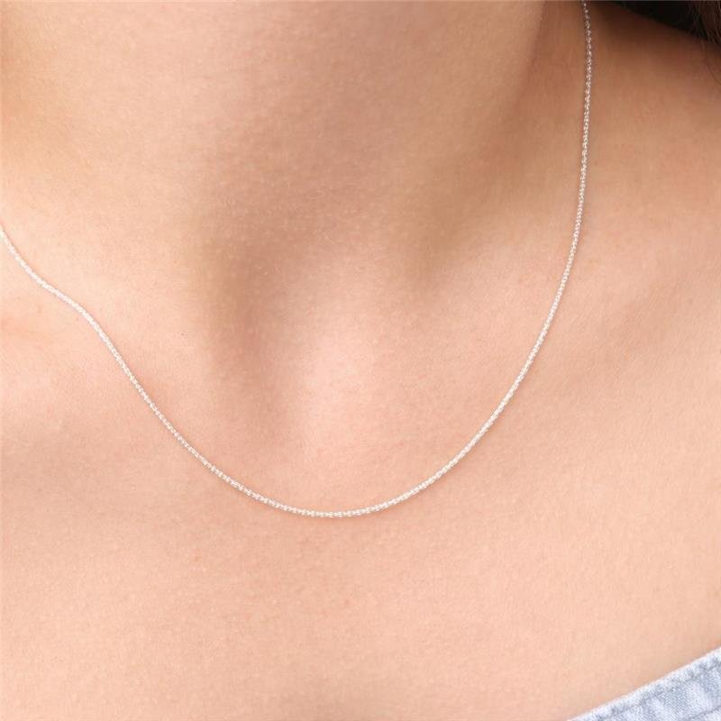 CORRENTE PIPOCA BRANCA DIAMANTADA 45CM PRATA 925