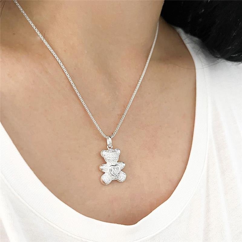 PINGENTE URSO CRAVEJADO PRATA 925