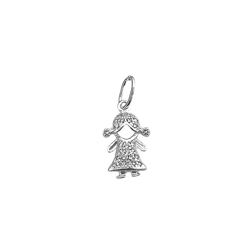 PINGENTE MENINA CRAVEJADA PRATA 925