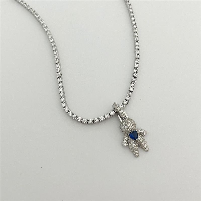 PINGENTE MENINO FECHO CLICK CRAVEJADO PEDRA AZUL PRATA 925