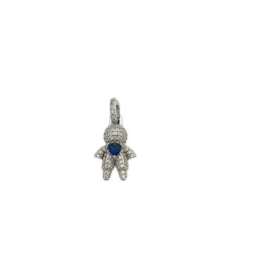 PINGENTE MENINO FECHO CLICK CRAVEJADO PEDRA AZUL PRATA 925
