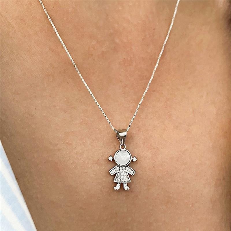 PINGENTE MENINA MADREPEROLA CRAVEJADO PRATA 925 