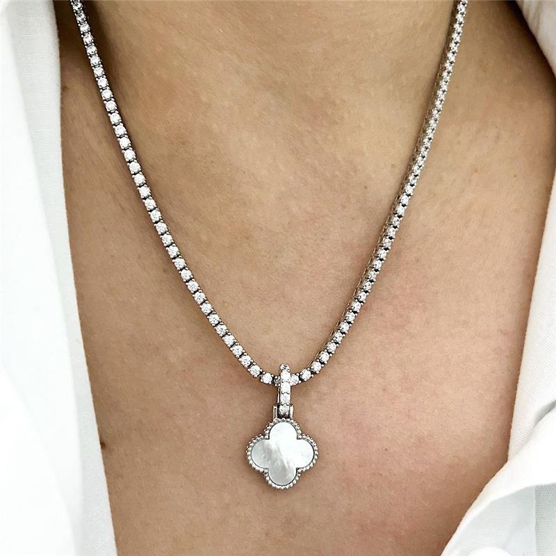 PINGENTE VANCLEEF MADRE CRAVEJADO CLICK PRATA 925