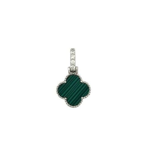 PINGENTE VANCLEEF MALAQUITA CRAVEJADO CLICK PRATA 925