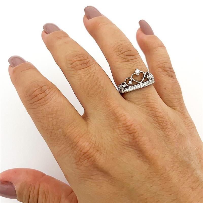 ANEL PANDORA COROA CRAVEJADA RÓDIO PRATA 925