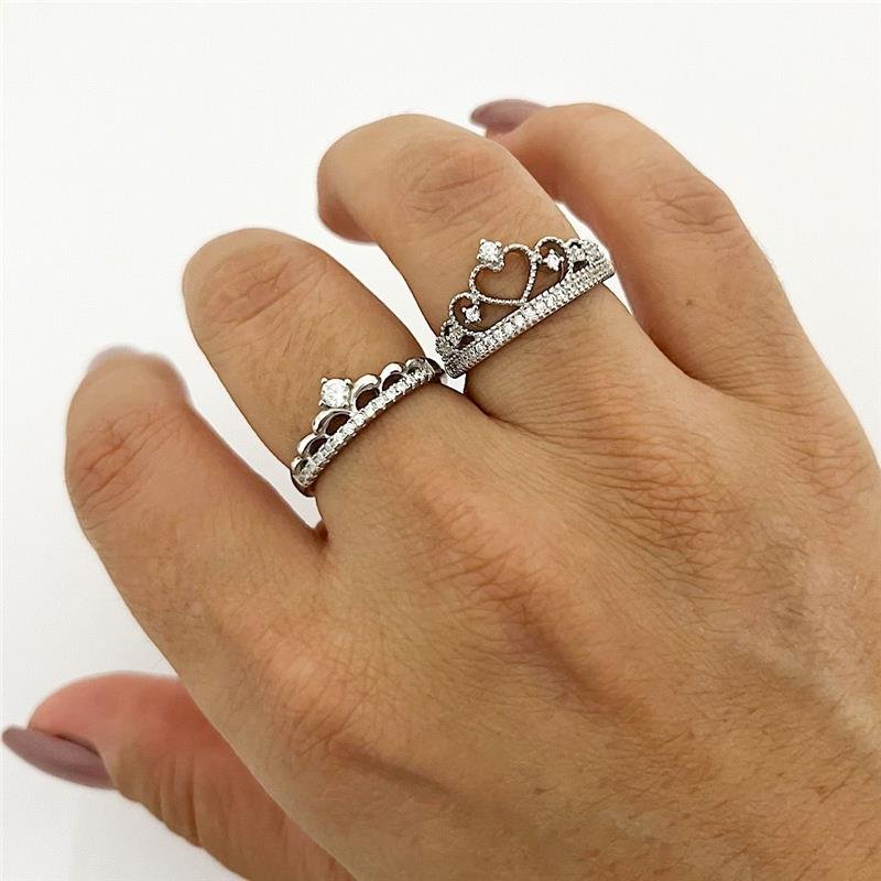 ANEL PANDORA COROA CRAVEJADA RÓDIO PRATA 925