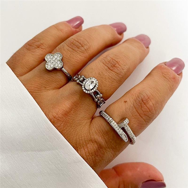 ANEL INSPIRAÇÇAO CARTIER CRAVEJADO PRATA 925