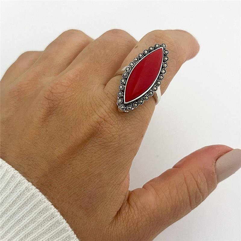 ANEL CORAL MARCASSITAS PRATA 925