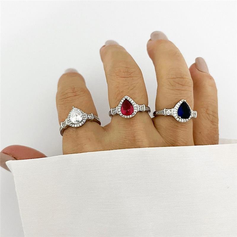 ANEL GOTA AZUL CRAVEJADO ZIRCÔNIAS PRATA 925