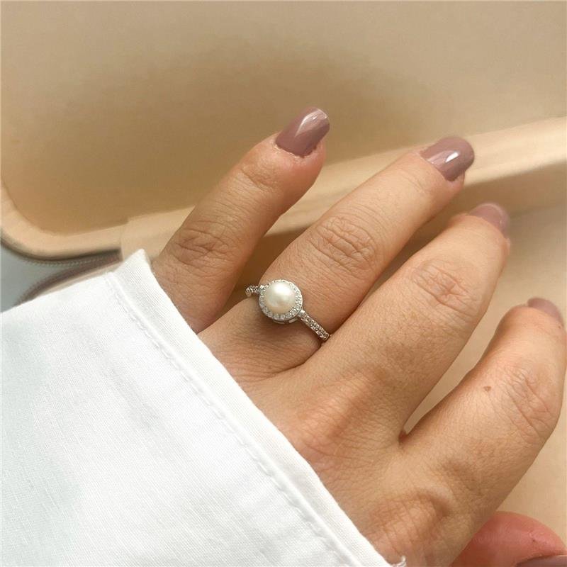 ANEL CRAVEJADO PÉROLA PRATA 925