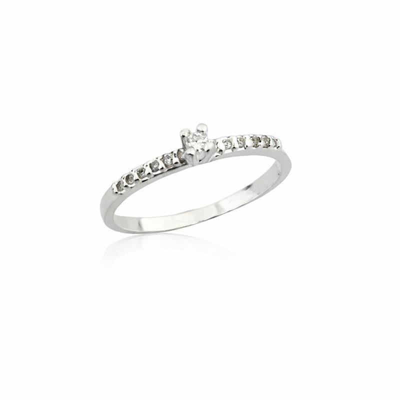 ANEL SOLITARIO 3MM ARO CRAVEJADO PRATA 925